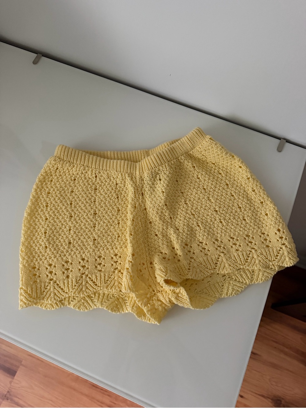 Peppermayo Yellow Crochet shorts